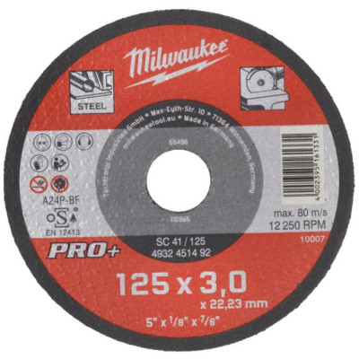 Круг отрезной Milwaukee по металлу, SC 41/125х3 PRO+, 125мм (4932451492) Винница - изображение 1