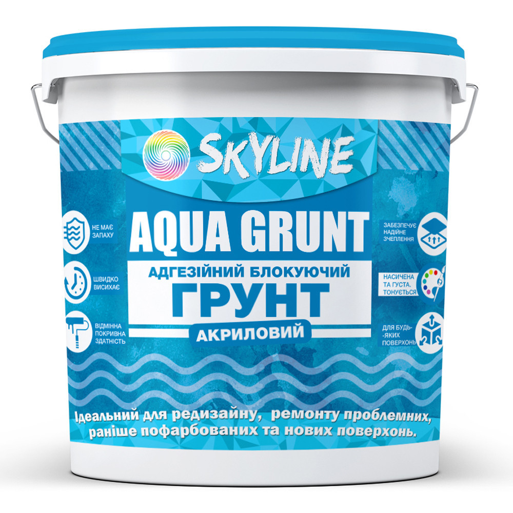 Ґрунтовка акрилова адгезійна блокувальна Skyline Aqua Grunt, біла, без запаху, для фарбованих поверхонь, 10 л Харків - фото 5