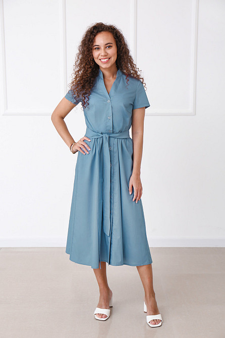 Довга котонова сукня на гудзиках "Lesley" оптом | Норма Джинс (блакитний), 42-44 Київ - фото 3