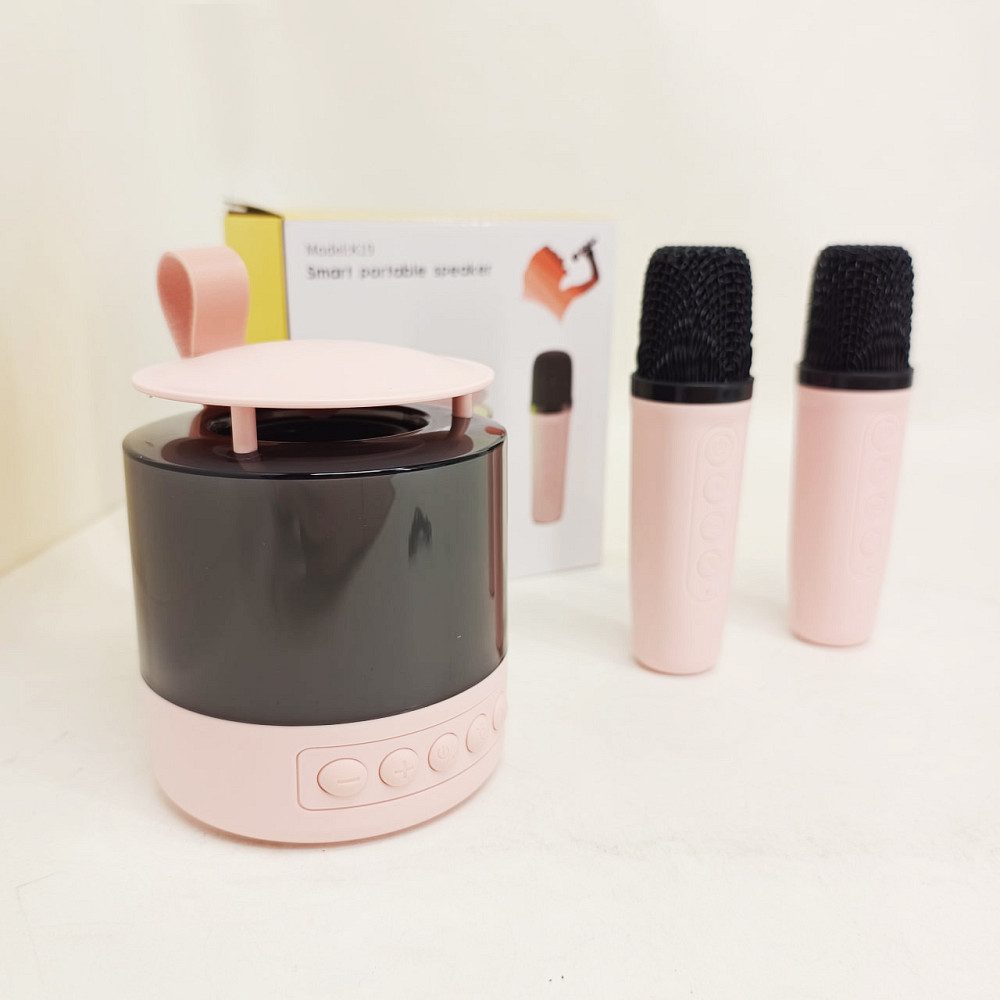 Портативная Bluetooth колонка K19 с подсветкой LED и двумя микрофонами для караоке Pink WZ-30 Львов - изображение 7