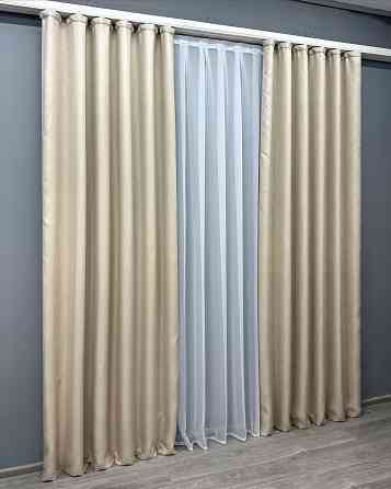 Комплект готових штор VR-Textil Льон-блекаут Льон Мішковина № 1080ш Холодний бежевий 100х270см 2 шт (31-455) Київ