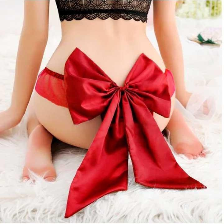 Сексуальні трусики з бантом - Червоний - S/M - Еротична білизна Вінниця - фото 1