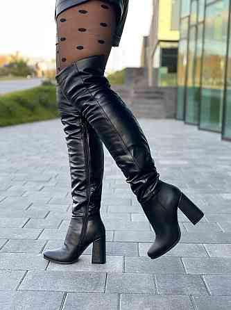 Nivelle Ботфорти жіночі NIVELLE чорні натуральна шкіра висота 50см обхват гомілки 35-37см каблу Коломыя