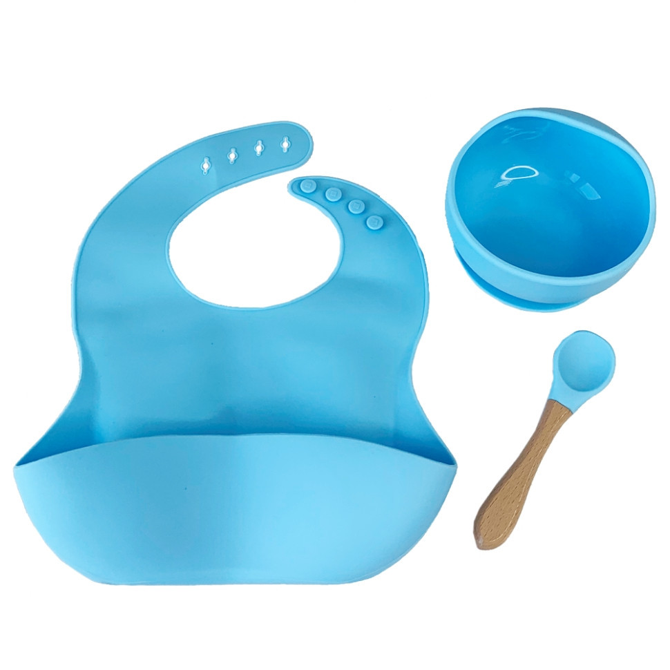 Набор детской посуды Силиконовая тарелка и слюнявчик MGZ-0110(Blue) в коробке Винница - изображение 1
