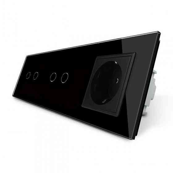 LIVOLO Розумний сенсорний ZigBee вимикач 4 сенсора (2-2) 1 розетка Livolo чорний скло (VL-C702Z Коломия