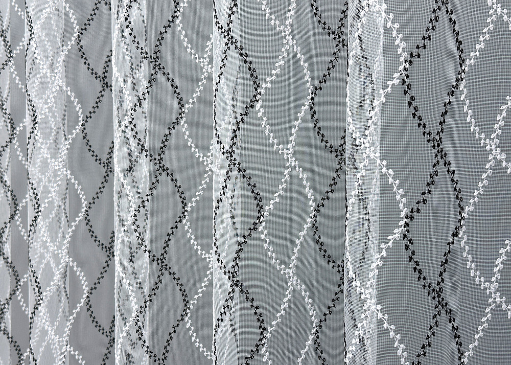 Тюль VR-Textil 1839т Фатин с вышивкой Белый с черным 300х270 см (40-194) Киев - изображение 5