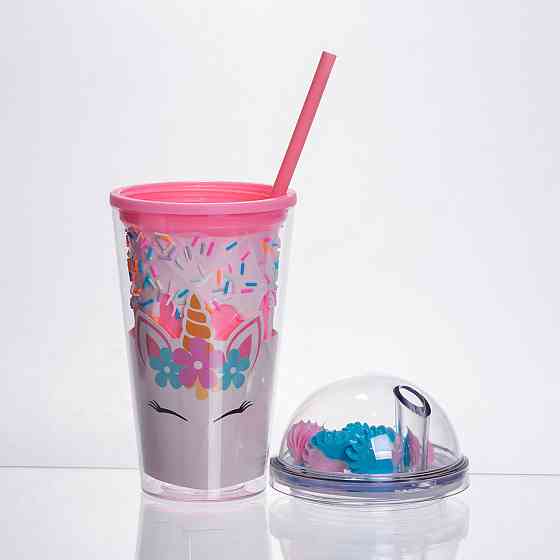 Пластиковий стакан з трубочкою і кришкою 400 мл багаторазовий Рожевий HP-18-1P Київ