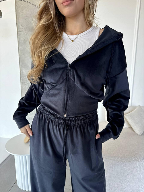 Женский повседневный костюм двойка: кофта и штаны велюр Синий, 46/48 Одесса - изображение 6