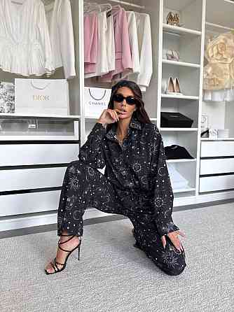 Жіночий трендовий костюм з банданою Awakening турецький софт принт Чорний, 42/44 Одеса