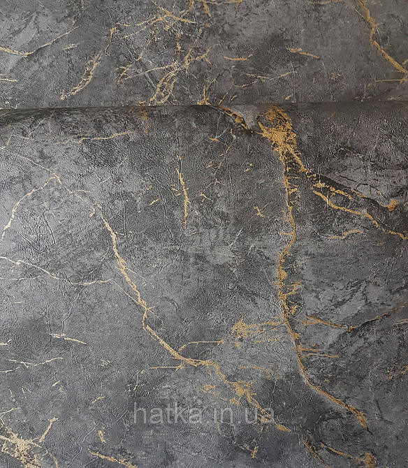 Обои виниловые на флизелине Grandeco Textured vibes 0.53x10 под камень мрамор черные серые золотистые Киев - изображение 2