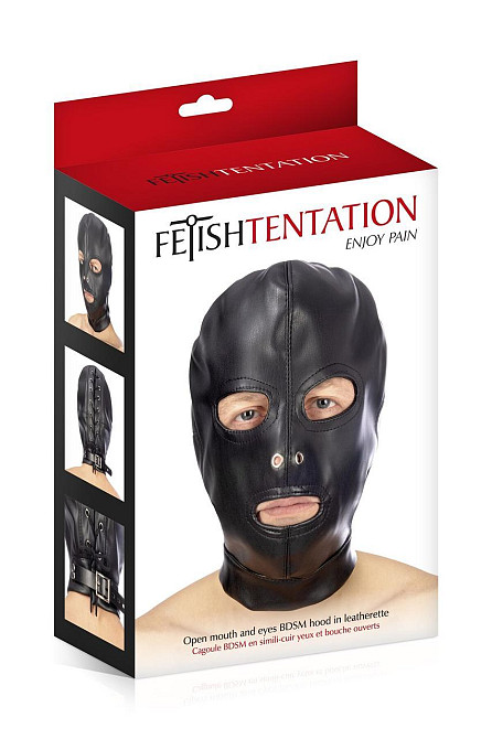 Капюшон для БДСМ з відкритими очима і ротом Fetish Tentation Open mouth and eyes BDSM hood Sex Aura Київ - фото 3