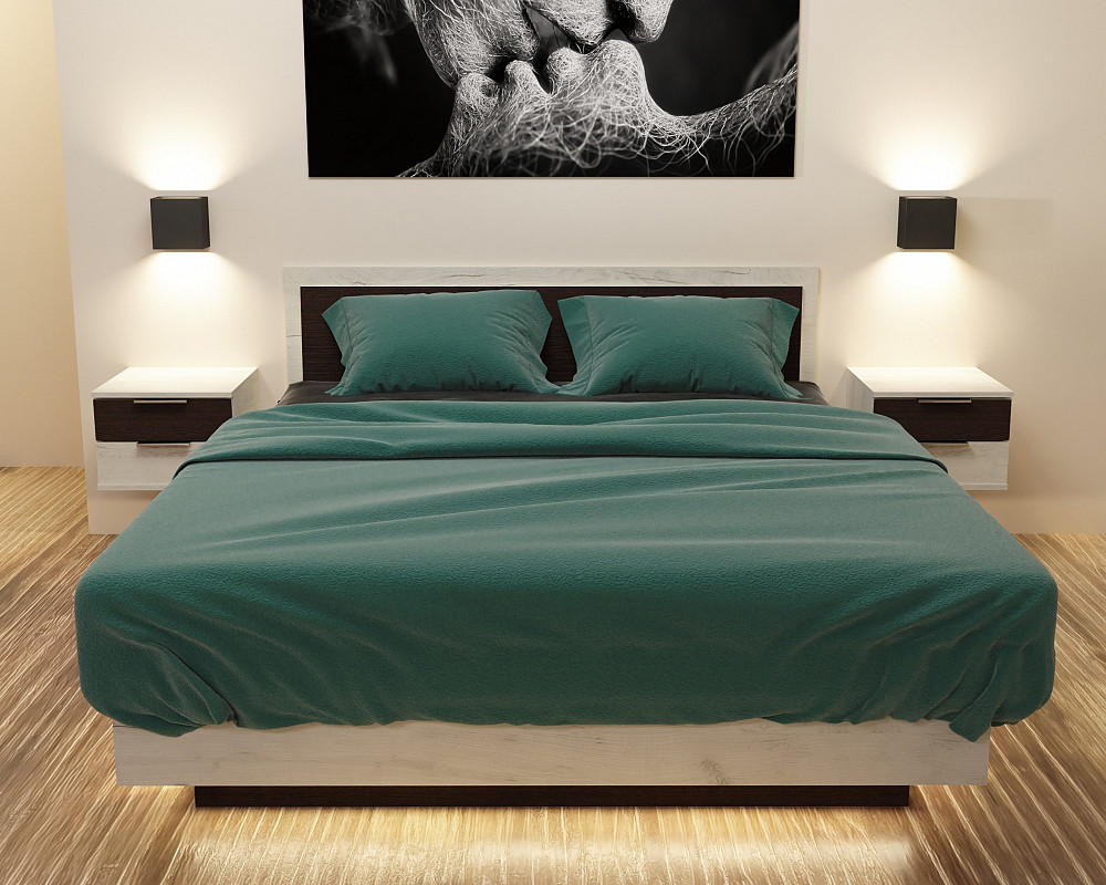 Кровать Кристалл №2 двуспальная, Дуб Крафт Белый/Венге Магия, 2035х1632х850 Львов - изображение 1