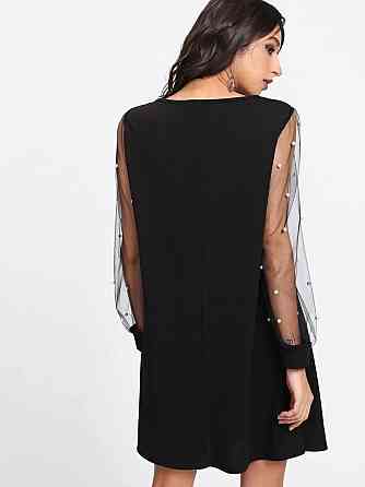 Жіноча святкова сукня з перлинами на рукавах креп дайвинг + сітка Одеса