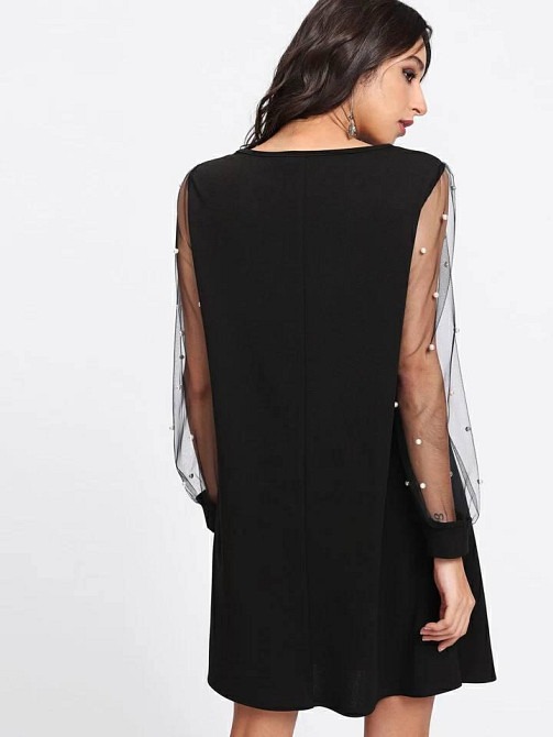 Женское праздничное платье с жемчужинами на рукавах креп дайвинг + сетка Одесса - изображение 4