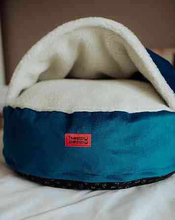 Лежак для собак и котов Happy Peppy (Хэппи Пеппи) Hoodie мемори Синий с мехом Запорожье