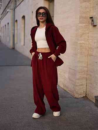 Жіночий теплий повсякденний костюм з турецького двостороннього флісу Бордо Одеса