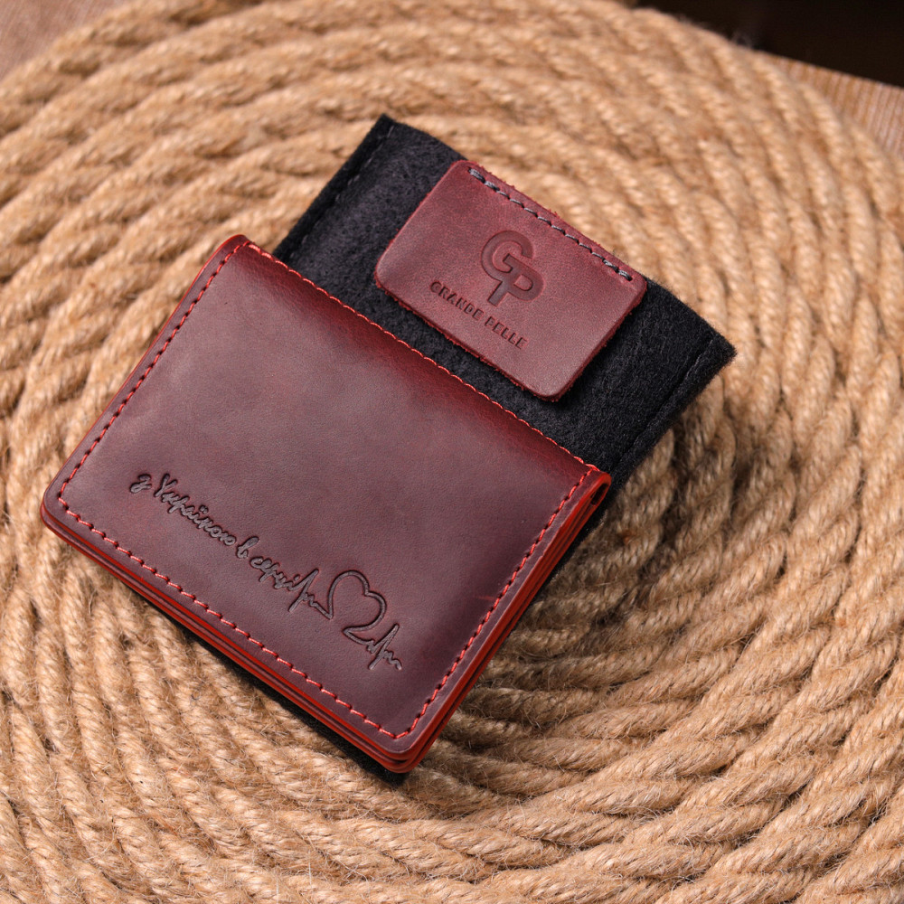 Красивая обложка на документы для женщин в винтажной коже Сердце GRANDE PELLE 16713 Бордовая Киев - изображение 10