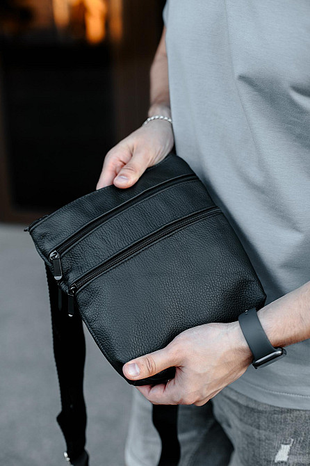 Сумка-мессенджер из натуральной кожи, сумка через плечо мужская SL029 (Черная) Сумы - изображение 5