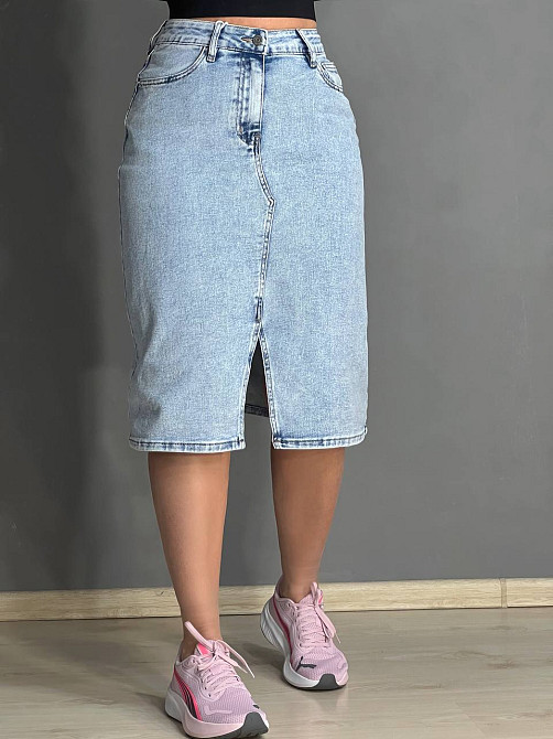 Спідниця жіноча джинсова DNL 208 середньої довжини з розрізом блакитна, блакитний, 31, 31, 84 см, 11 Одеса - фото 1