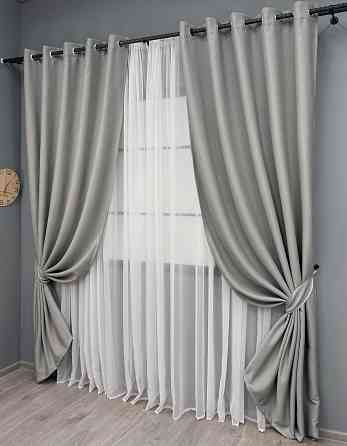 Комплект штор на люверсах VR-Textil Блэкаут двусторонний Scandi № 1900ш Серый 150х250 см 2 шт (37-0303) Киев