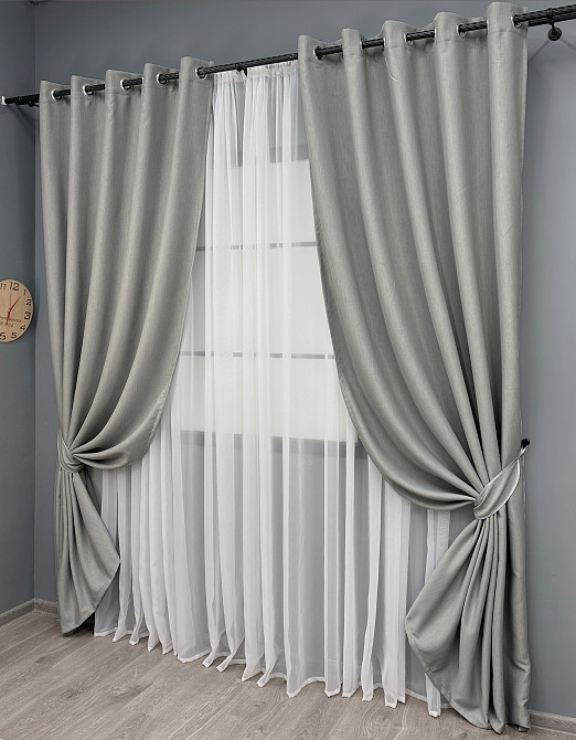 Комплект штор на люверсах VR-Textil Блекаут двосторонній Scandi № 1900ш Сірий 150х250 см 2 шт (37-0303) Київ - фото 3