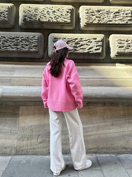 Женский уютный оверсайз свитер машинная вязка Розовый Одесса - изображение 3