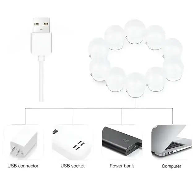 Подсветка на зеркало переносная для макияажа грима на 10 ламп теплый свет 3 режима питание USB качественый Одесса - изображение 2