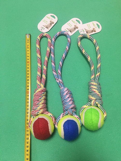 Теннисный Мячик на веревке для собак , красный. - диаметр мячика 6 см, длинна каната 35 см. Киев - изображение 2