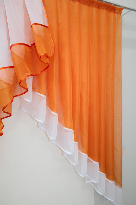 Кухонная занавеска VR-Textil № 023к белый с оранжевым 150х150 см (52-0406) Киев - изображение 5