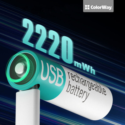 Акумулятор ColorWay AA USB-С 2220 mAh 1.5V (2шт) (Li-Polymer) (CW-UBAA-10) Вінниця - фото 10