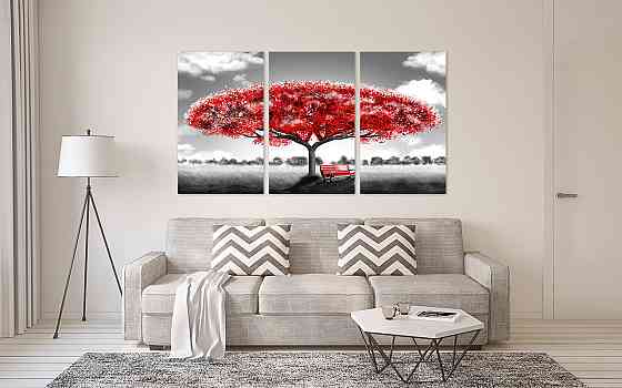 Модульная картина "Дерево з червоними листями Абстракція" Art-901_3A (53х100см) 70x130 см Київ