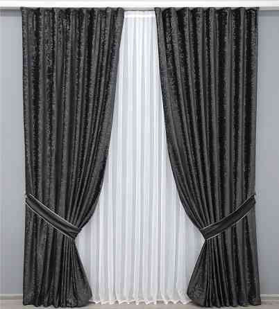 Шторна тканина оксамит (бархат) колекція "Афіна" Туреччина, висота 3м колір чорно-сірий 1315ш Київ