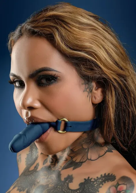 Кляп-шарик в виде пениса Taboom Silicone Supreme, синий Sex Aura Киев - изображение 3