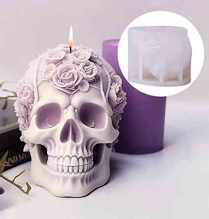 Силиконовая форма череп для свечей набор 2 шт, 3D молд скелет, форма для гипса мыла эпоксидной смолы Киев