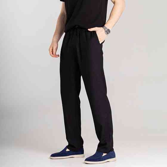 Мужские льняные брюки свободного кроя чорні Pobedov Chill Киев