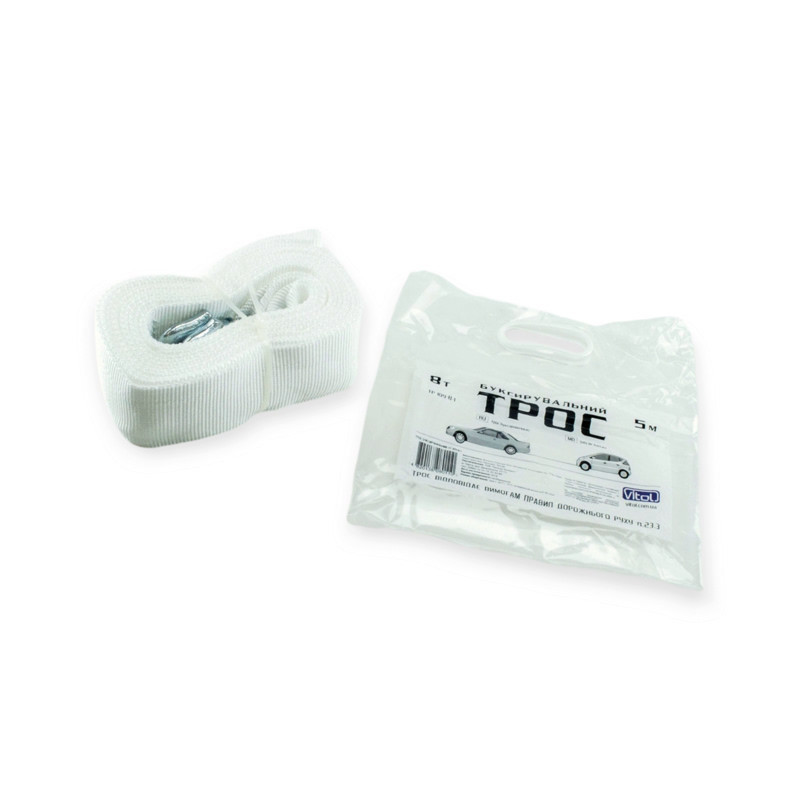 Трос лента 8 т х 5,0м х 75мм крюк/белый/кулек буксир. Мукачево - изображение 1