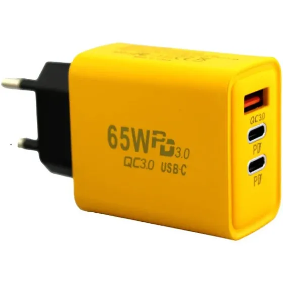 Адаптер USB та 2 TYPE C 65W для заряджання портативних пристроїв на 3 роз'єми, підтримка швидкої зарядки Одеса