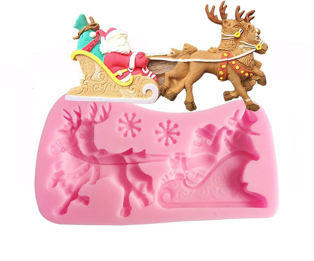 Молд новогодний Олени и Дед Мороз 130 на 70 мм розовый Киев - изображение 7