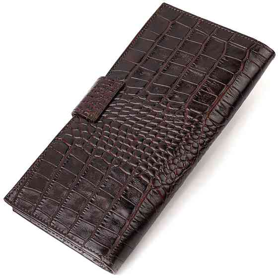 Містке вертикальне чоловіче портмоне з натуральної фактурної шкіри з тисненням під крокодила CANPELLINI 21720 Коричневе Київ