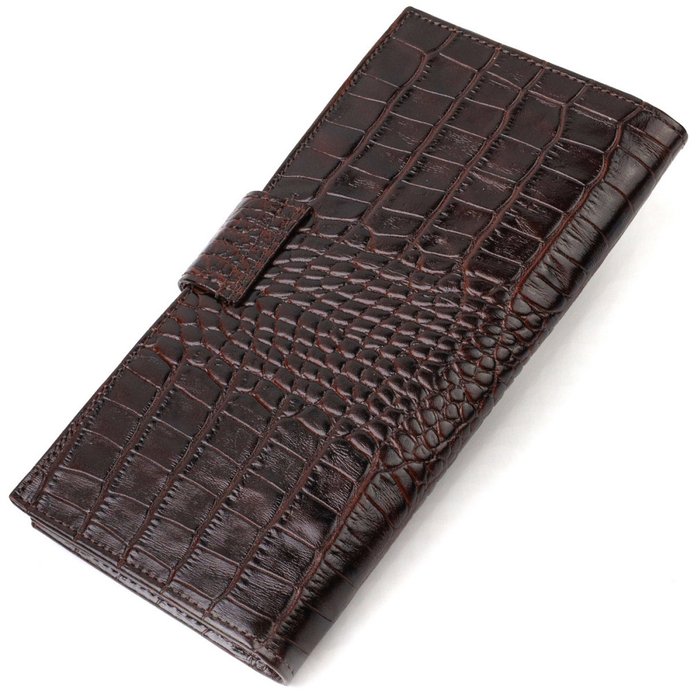 Містке вертикальне чоловіче портмоне з натуральної фактурної шкіри з тисненням під крокодила CANPELLINI 21720 Коричневе Київ - фото 2