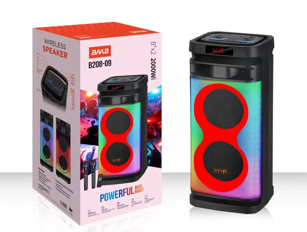 Портативна акустична колонка B208-09 80Вт 2x8" TWS/FM/USB/TF/BT/LED з 2 мікрофонами Одеса - фото 1