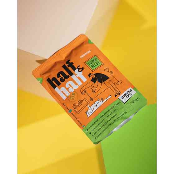 Корм влажный Half&Half для стерилизованных кошек, кусочки с индейкой в желе в форме пауча, 100 г Винница