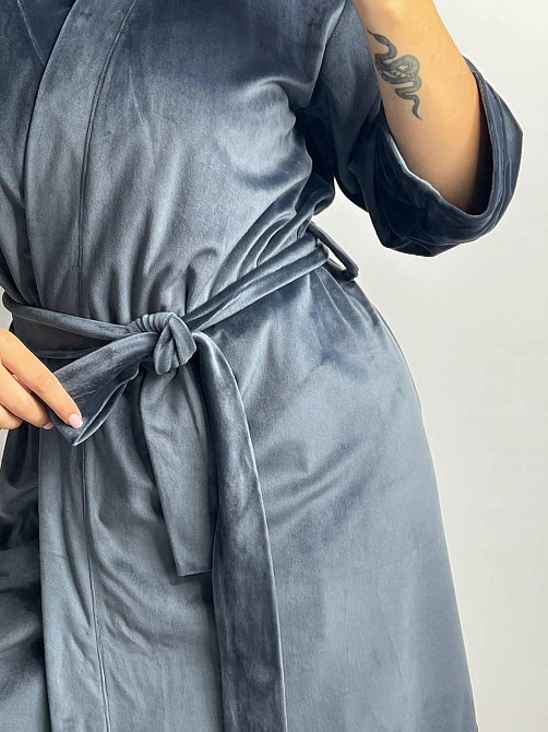 Халат жіночий плюш велюр під пояс Графітовий M Харків - фото 2