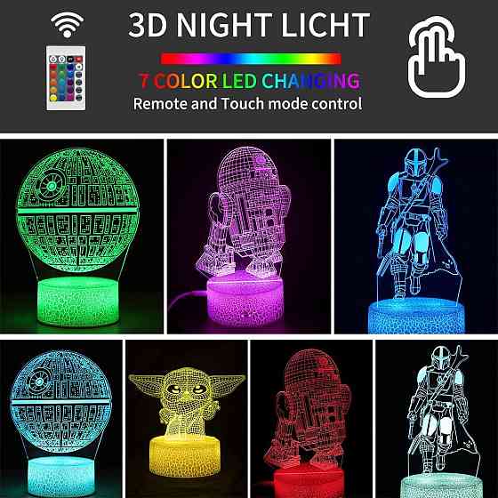3D нічник Star Wars Baby Yoda, 4 фігури, 16 кольорів, подарунок фанатам Зоряні війни Малюк Йода, Ман Київ