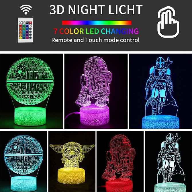 3D ночник Star Wars Baby Yoda, 4 фигуры, подарок фанатам Звездные войны Малыш Йода, Мандалорец, Звез Киев - изображение 2