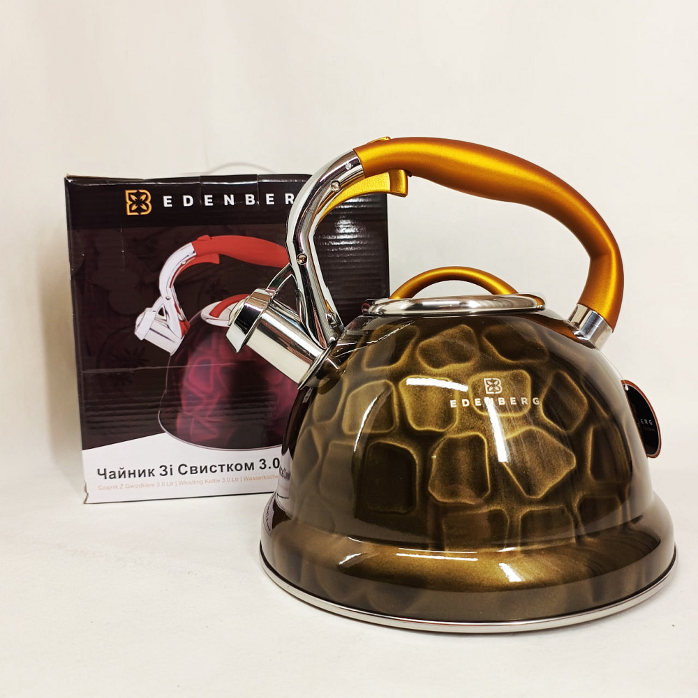 Елегантний чайник з нержавіючої сталі зі свистком Edenberg EB-1910 3л, Гарний чайник для газової плити GE-34 Івано-Франківськ - фото 2