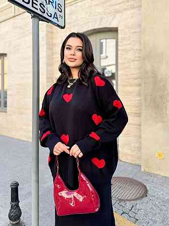 Жіночий теплий костюм двійка з сердечками дрібна машинна в'язка Одеса