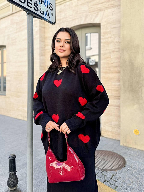 Женский теплый костюм двойка с сердечками мелкая машинная вязка Одесса - изображение 2