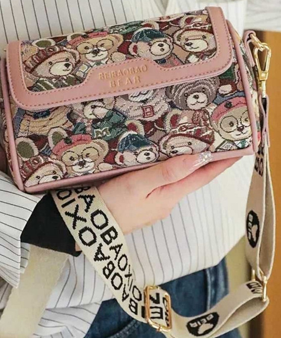 Сумка кросс-боди небольшая через плечо с мишками (Розовая) Харьков - изображение 4