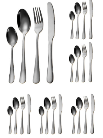 Столові прилади 24 шт х 6 персон Класичні Набір із нержавіючої сталі на підставці Чорні Кременчук